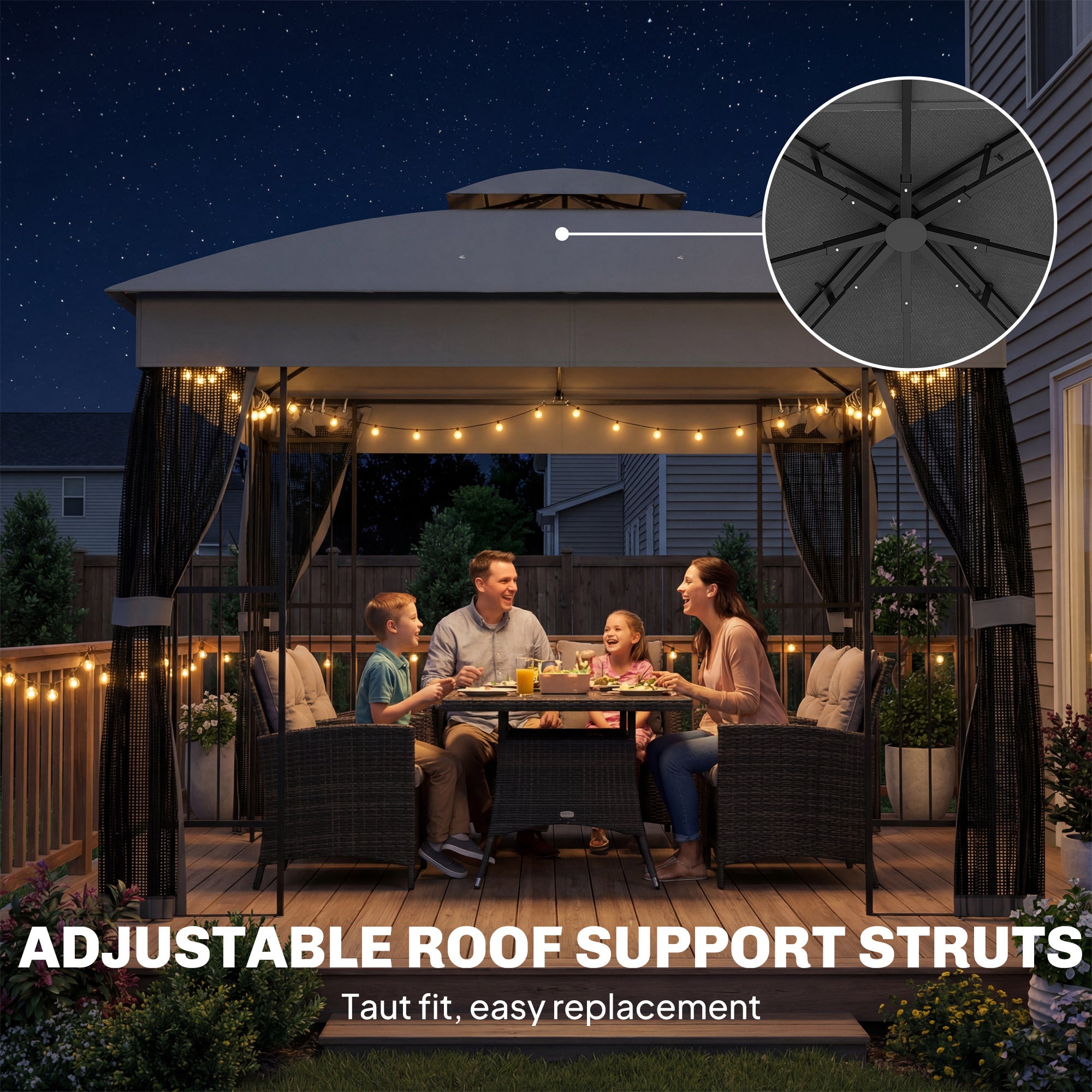 Outsunny 3 x 3 m Outdoor Garden Gazebo with Post Shelves, UPF50+ Double Roof Patio Permanent Pavilion, Grey 