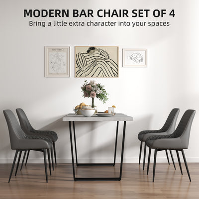 HOMCOM Set of 4 Quilted PU Leather Dining Chairs with Metal Frame 4 Legs Foot Caps Home Seating Modern Stylish Executive, Grey 