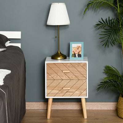 HOMCOM 2 Drawers Bedside Table with Pine Legs, Bedroom Wooden Storage Cabinet, Natural 