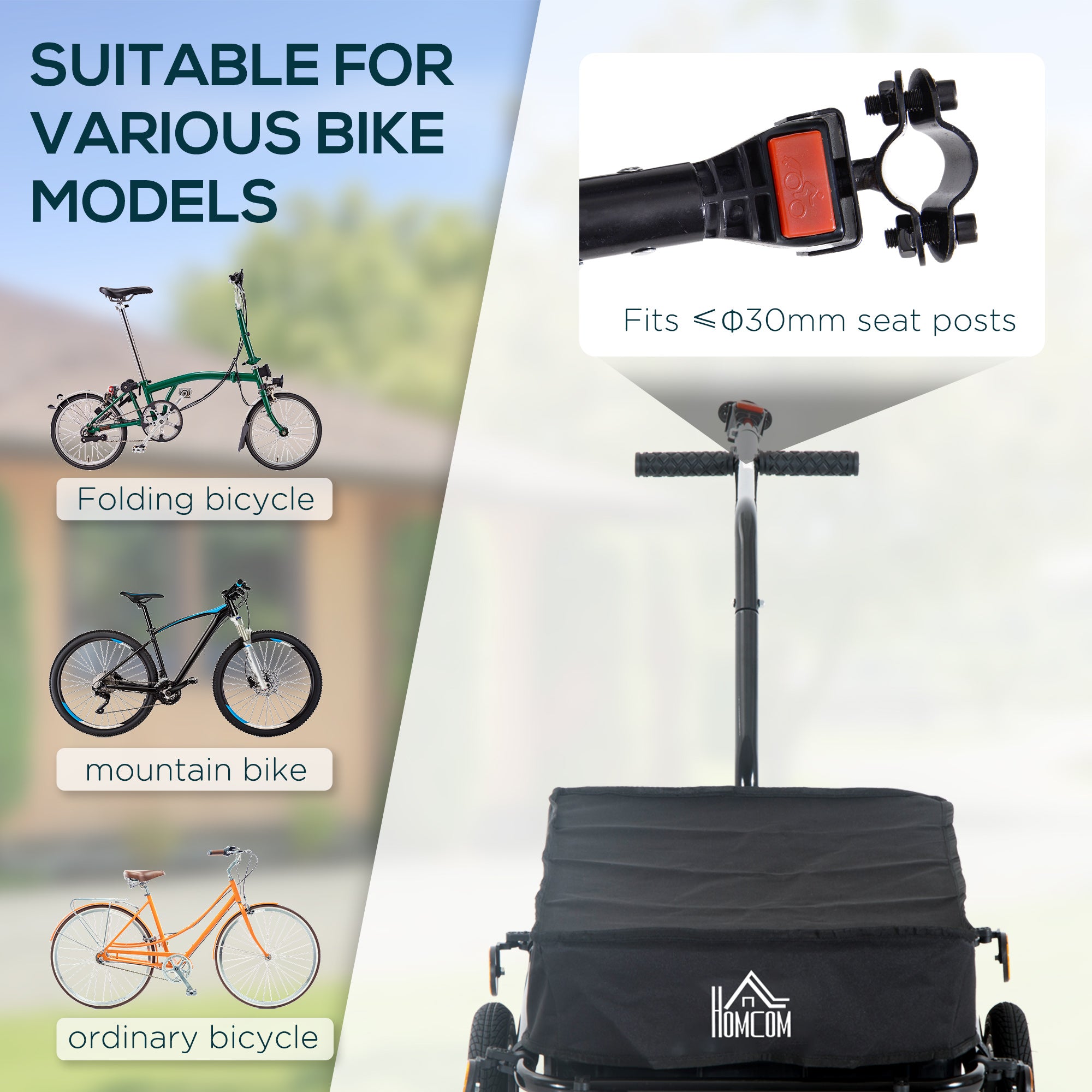 HOMCOM Cargo Trailer Bike Stroller Garden Trolley W/Carrier Utility Luggage & Wheels Black 