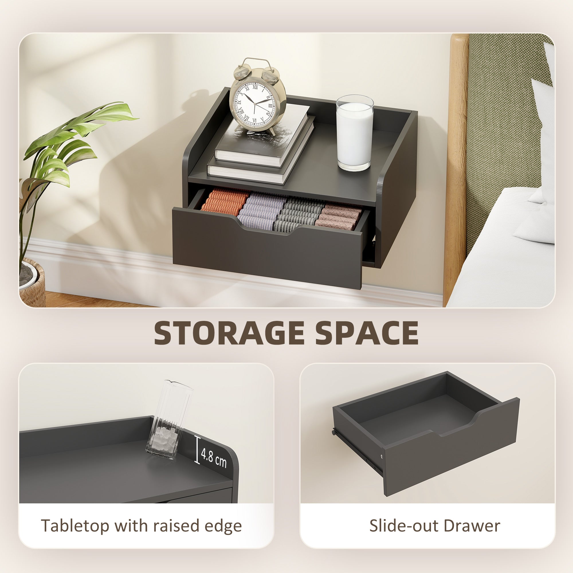 HOMCOM Floating Nightstands Set of 2, Wall Mounted Bedside Table with Drawer for Bedroom, Black 