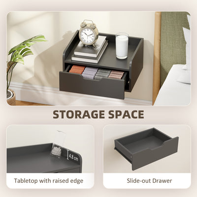 HOMCOM Floating Nightstands Set of 2, Wall Mounted Bedside Table with Drawer for Bedroom, Black 