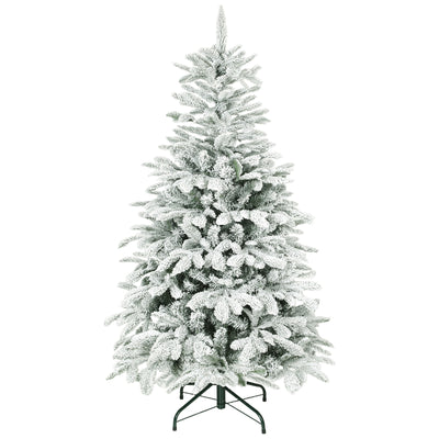 HOMCOM 5 ft Artificial Flocked Christmas Tree with 717 Branches, Hinged Xmas Tree with Foldable Metal Stand, Easy Assembly for Home Office Decor 