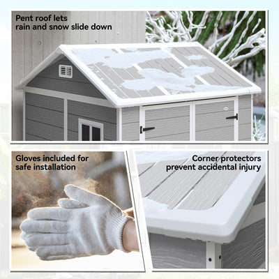 Outsunny 6 x 6ft Garden Shed with Floor, Window, Lockable Doors and Vents, Wood Effect Resin Tool Shed for Outdoor Patio, Grey 
