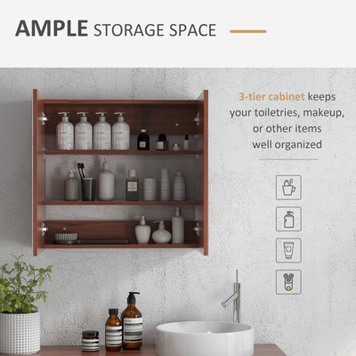 kleankin Double Door Bathroom Mirror Cabinet, Wall Mounted Bathroom Storage Cabinet, Soft Closing, 63L x 60Hcm 