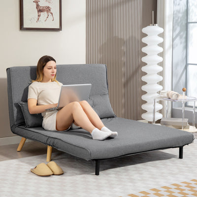 HOMCOM Two-Seater Linen-Look Sofa Bed - Grey 