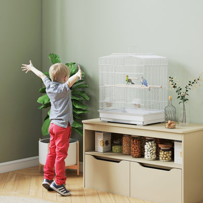 PawHut Large Metal Bird Cage with Perches, Food Bowls, Swing, for Budgies, Parakeets, White 