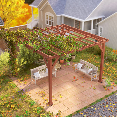 Outsunny 3.3 x 3.3(m) Wooden Pergola Kit, Graden Pergola Gazebo Grape Trellis with Stable Structure for Climbing Vines, Flowers 
