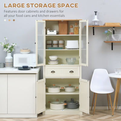 HOMCOM Freestanding Kitchen Cupboard, 5-tier Storage Cabinet with Adjustable Shelves and Drawer for Living Room, Dining Room, Cream White 