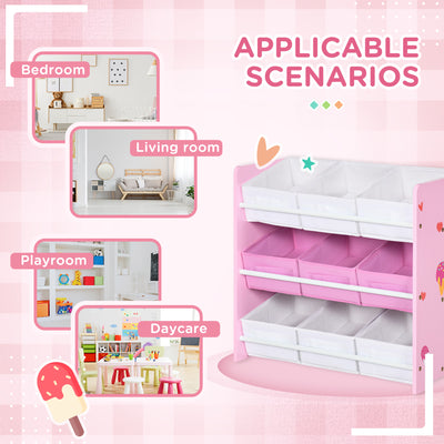 ZONEKIZ Kids Storage Rack, with Nine Removable Baskets, for Nursery, Bedroom, Playroom - Pink 