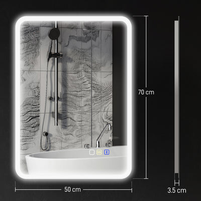 HOMCOM 50 x 70 cm Backlit Illuminated Bathroom Mirror with LED Lights and Bluetooth - Silver Tone 