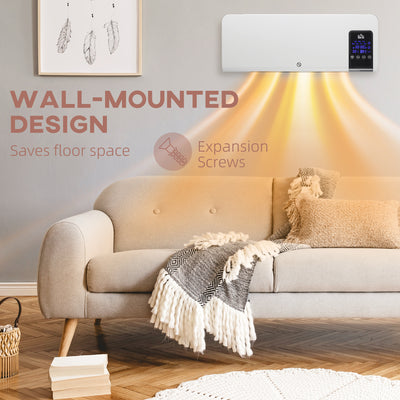 HOMCOM 2kW Wall-Mounted Heater, 18-45°C Temperature - White
