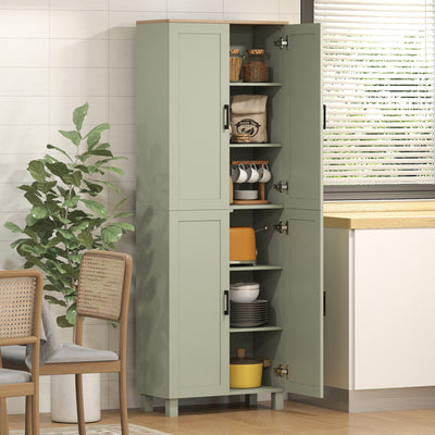 HOMCOM Freestanding Kitchen Cupboard, 4-Door Storage Cabinet with Adjustable Shelves, Modern Kitchen Pantry, 170cm, Green 