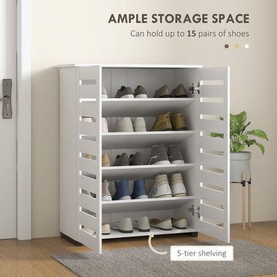HOMCOM Narrow Shoe Cabinet for Entryway, 5-Tier Slim Shoe Storage Cabinet with 2 Slatted Doors and Adjustable Shelves 