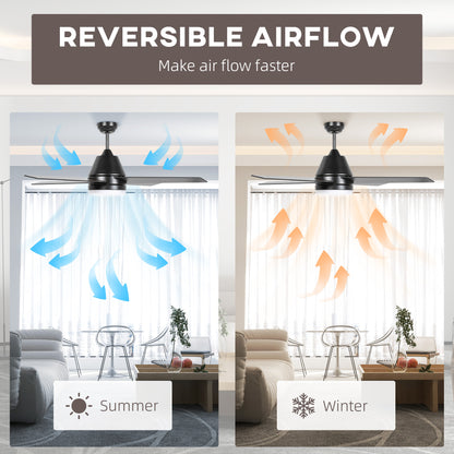 HOMCOM Ceiling Fan with LED Light, Flush Mount Ceiling Fan Lights with Reversible Blades, Remote, Black and Walnut Brown