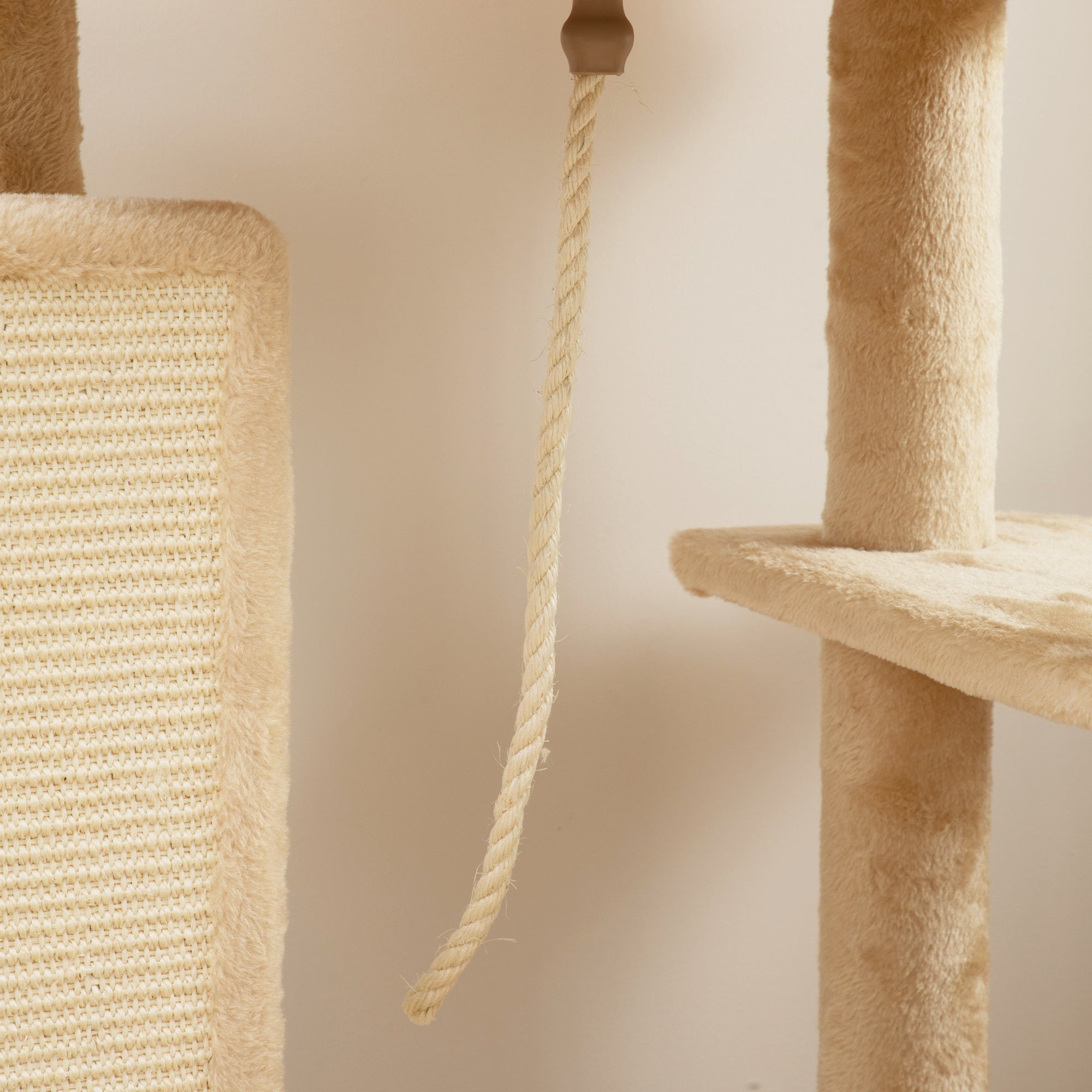 PawHut 132cm Cat Tree w/ Scratching Posts, Pad, Cat Bed, Cat House, Jumping Platform, Grooming Brush, Anti-Tip Kit, Beige 