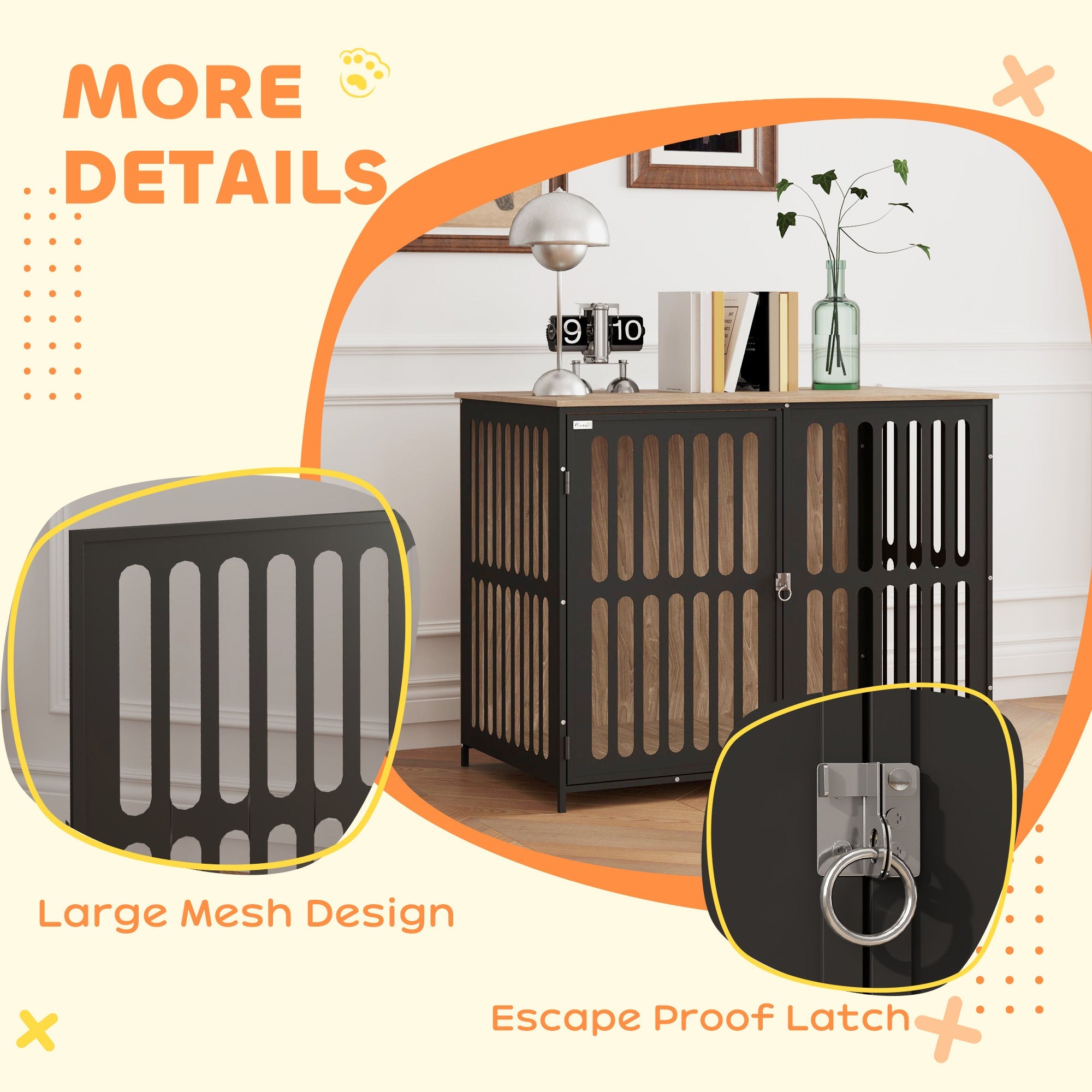 PawHut Dog Crate Furniture with Anti-Chew Resistant Mesh, Anti-Escape Single Door, for Large Dogs, 100 x 60 x 81.5 cm 