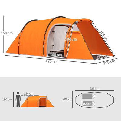 Outsunny 2-3 Man Tunnel Tents w/ Vestibule Camping Tent Porch Air Vents Weather-Resistant Shelter, Orange 