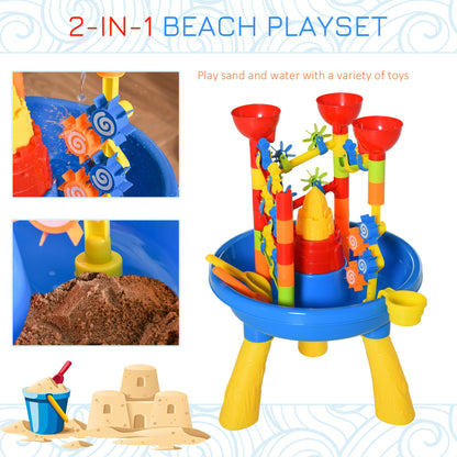 HOMCOM 30 Pcs Sand and Water Table Beach Toy Waterpark Activities Sand Pit Playset with Accessories Garden Sandbox 