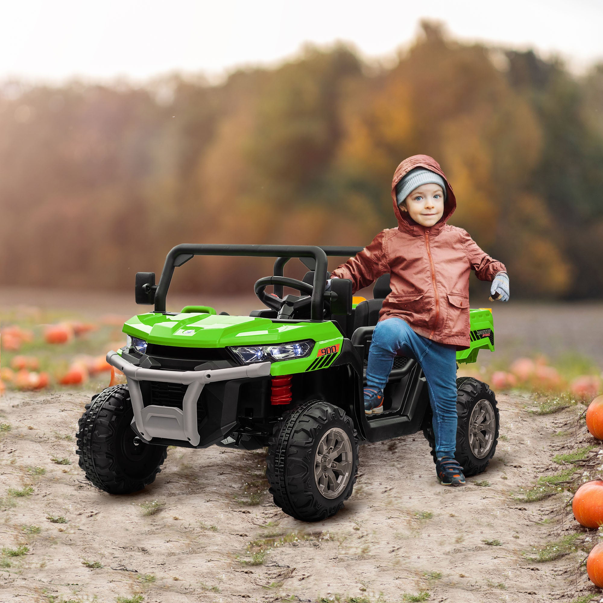 HOMCOM 12V 2 Seater Kids Electric Ride-On Car with Electric Bucket, Remote Control - Green 