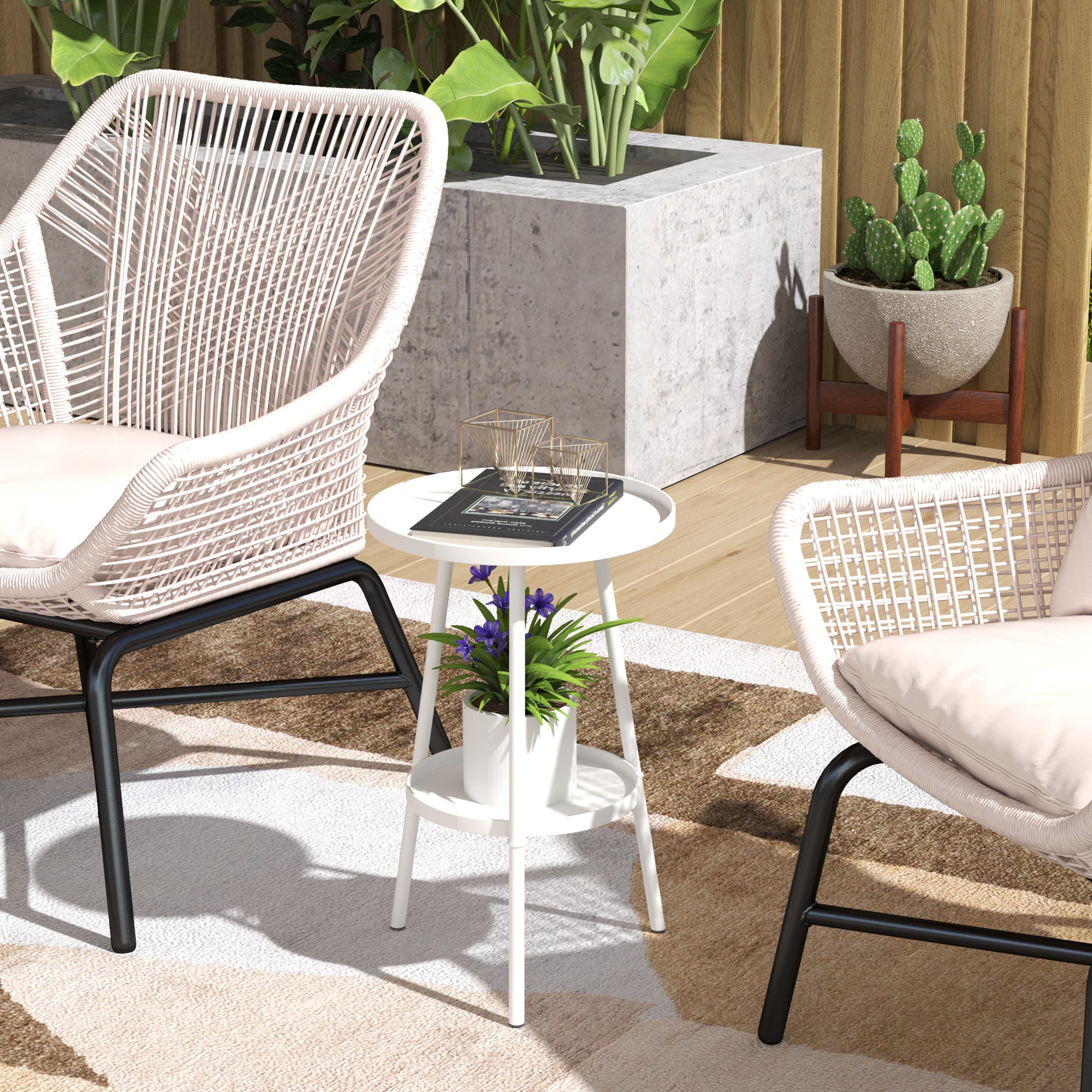 Outsunny Two-Tier Metal Garden Table - White 