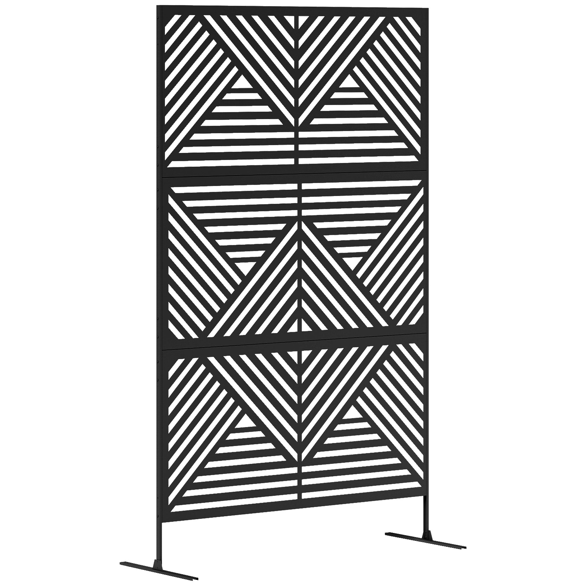Outsunny Decorative Garden Privacy Screen with Stand, 6.5FT Freestanding Metal Outdoor Divider, Decorative Privacy Panel with Expansion Screws for Garden Pool Hot Tub, Rhombus Style, Black 