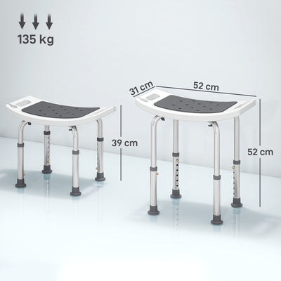 HOMCOM 6-Level Height Adjustable Aluminium Bath Room Stool Chair Shower Non-Slip Design w/ Padded Seat Drainage Holes Foot Pad, Grey 