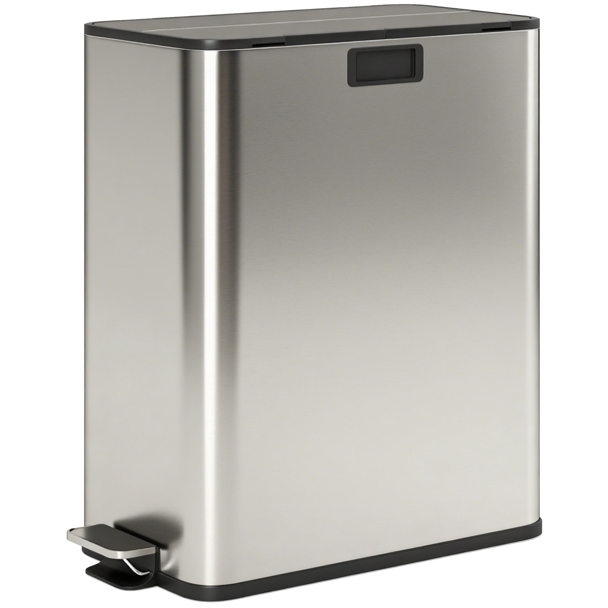 HOMCOM Dual Kitchen Bin with Soft-Close Butterfly Lid, 2 x 28L Stainless Steel Pedal Bin with Removable Inner Buckets, Fingerprint-Proof for Recycling and Waste, Silver Tone 