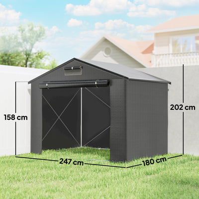 Outsunny 8 x 6 ft Outdoor Garden Storage Shed, Waterproof Bike Tent with Roll-Up Zipper Door, Dark Grey 