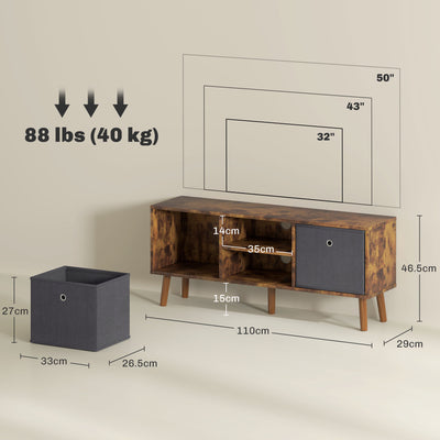 HOMCOM TV Cabinet Stand Unit for TVs up to 50'' with Foldable Drawers, Entertainment Centre for Living Room Rustic Brown 