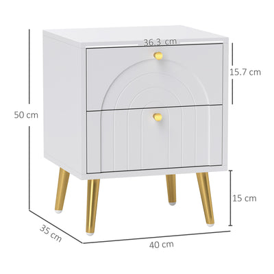 HOMCOM 2-Drawer Bedside Table Set of 2 - White 