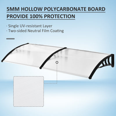 Outsunny 75 x 195 cm Curved Door Window Awning Canopy, Polycarbonate Cover Front Door Outdoor Patio, UV Rain Snow Protection Shelter, Clear 