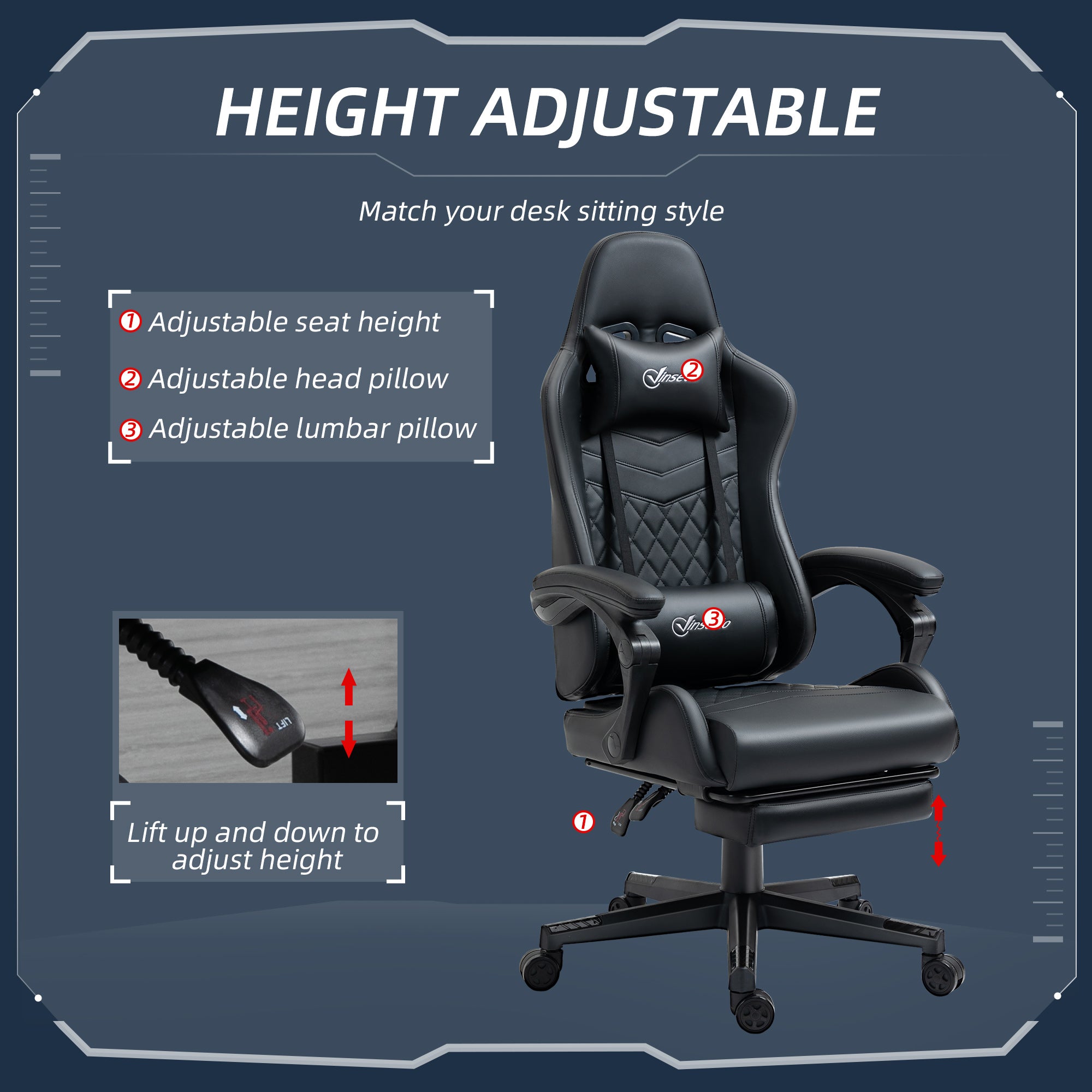 Vinsetto Computer Gaming Chair with Footrest, Video Gaming Chair for Adults with 130\'c2\'b0 Reclining Back, Desk Chair with Lumbar Support and Adjustable Height, Black
