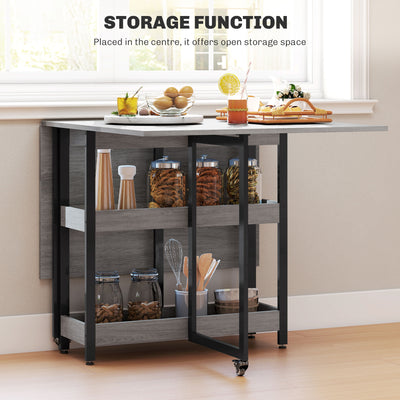 HOMCOM Industrial Folding Dining Table, Drop Leaf Table with Open Compartments for Small Spaces, Kitchen, Dining Room, Grey 