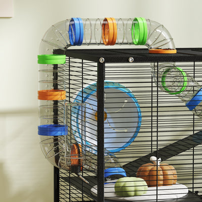 PawHut 3 Tier Large Hamster Cage on Wheels with 17 cm Deep Tray, Storage Shelf for Syrian, Gerbil, Rats 