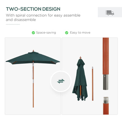 Outsunny 2m x 1.5m Garden Parasol Umbrella with Tilting Sunshade Canopy, Outdoor Market Table Umbrella with Wood and Bamboo Frame, Green 