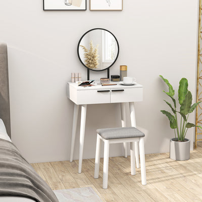 HOMCOM Dressing Table with Mirror and Stool, Vanity Makeup Desk Set with 2 Drawers, Cushioned Stool and Make-up Organiser for Bedroom and Dressing Room, 60 x 40 x 123 cm, White 