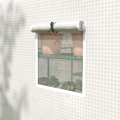 Outsunny Walk-in Greenhouse with 3 Tier 12 Shelves, Small Greenhouse with Reinforced PE Cover, Garden Plant Growhouse with Roll-up Door and Three Mesh Windows, 140 x 213 x 190 cm, White 