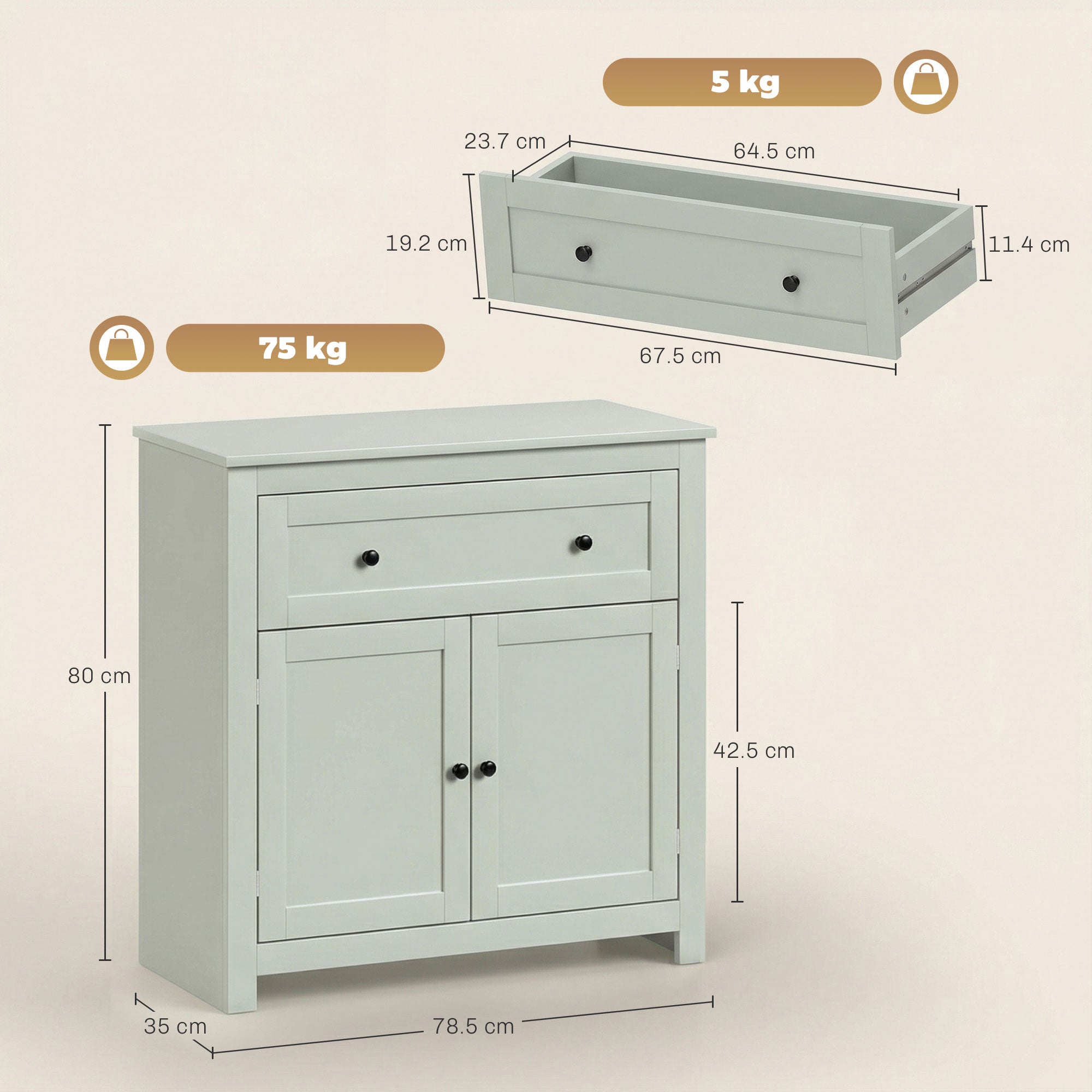 HOMCOM Sideboard Storage Cabinet, Modern Kitchen Cupboard with Adjustable Shelf, Drawer and Double Doors, Green 