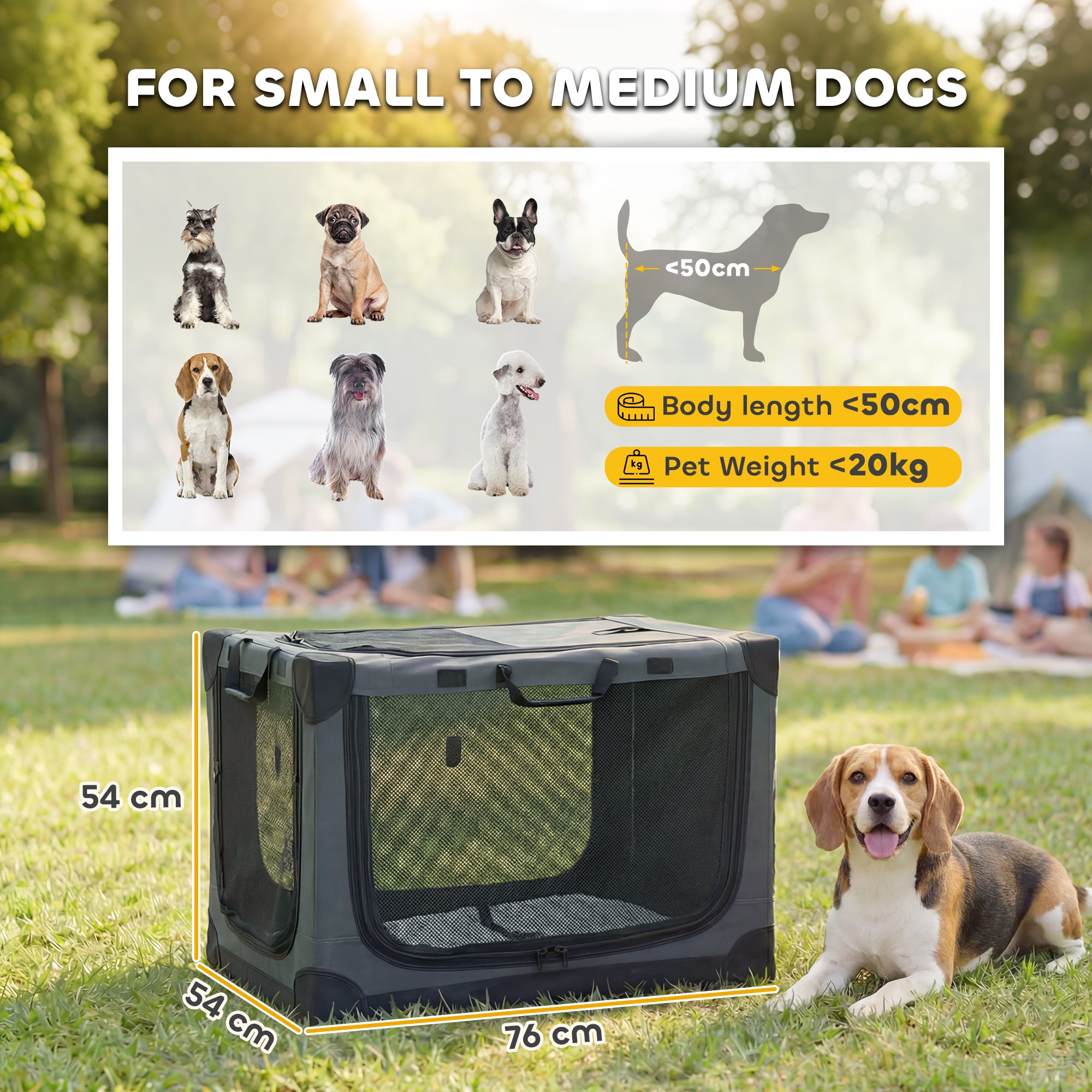 PawHut Soft Dog Crate Pet Travel Crate 76 x 54 x 54 cm with Removable Pad Mesh Window Army Green 