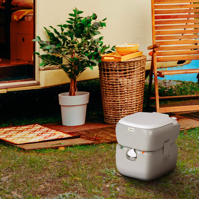 Outsunny Portable Toilet for Adults, 22L Camping Toilet with Seat, Lid and Anti-Leak Handle Pump, Outdoor Travel Toilet with Detachable Tanks for Camping, Boating, Hiking, Travel, RV, Grey 