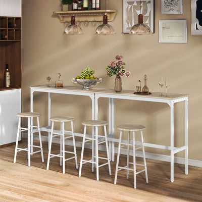 HOMCOM 3 Piece Bar Table Set with 2 Stools, Industrial Bar Table and Stool, Dining Table and Chair, Oak 