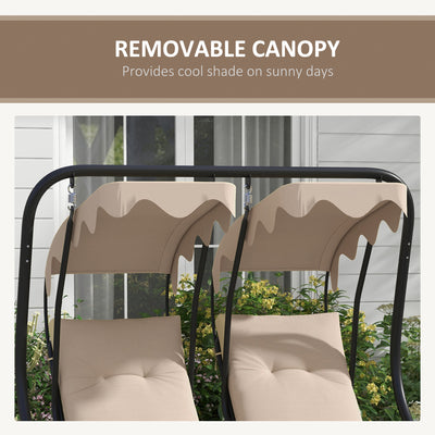 Outsunny Two-Seat Garden Swing Chair, with Protective Canopy - Beige 