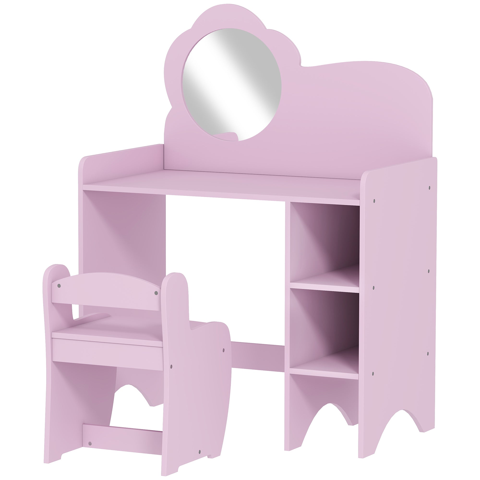 AIYAPLAY Kids Dressing Table with Mirror, Stool, Kids Vanity Table with Shelves, for Ages 3-8 Years, Purple 