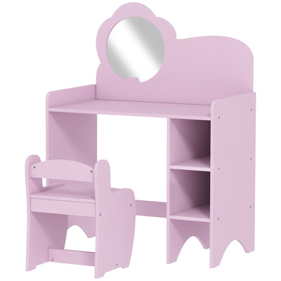 AIYAPLAY Kids Dressing Table with Mirror, Stool, Kids Vanity Table with Shelves, for Ages 3-8 Years, Purple 