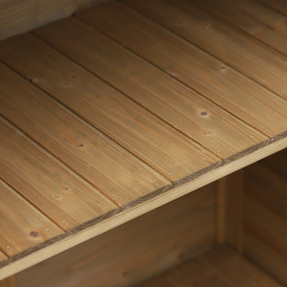 Outsunny Garden Shed Wooden Garden Storage Shed 2 Door Unit Solid Fir Wood Garage Tool Organisation Cabinet, 87L x 46.5W x 96.5Hcm, Natural 