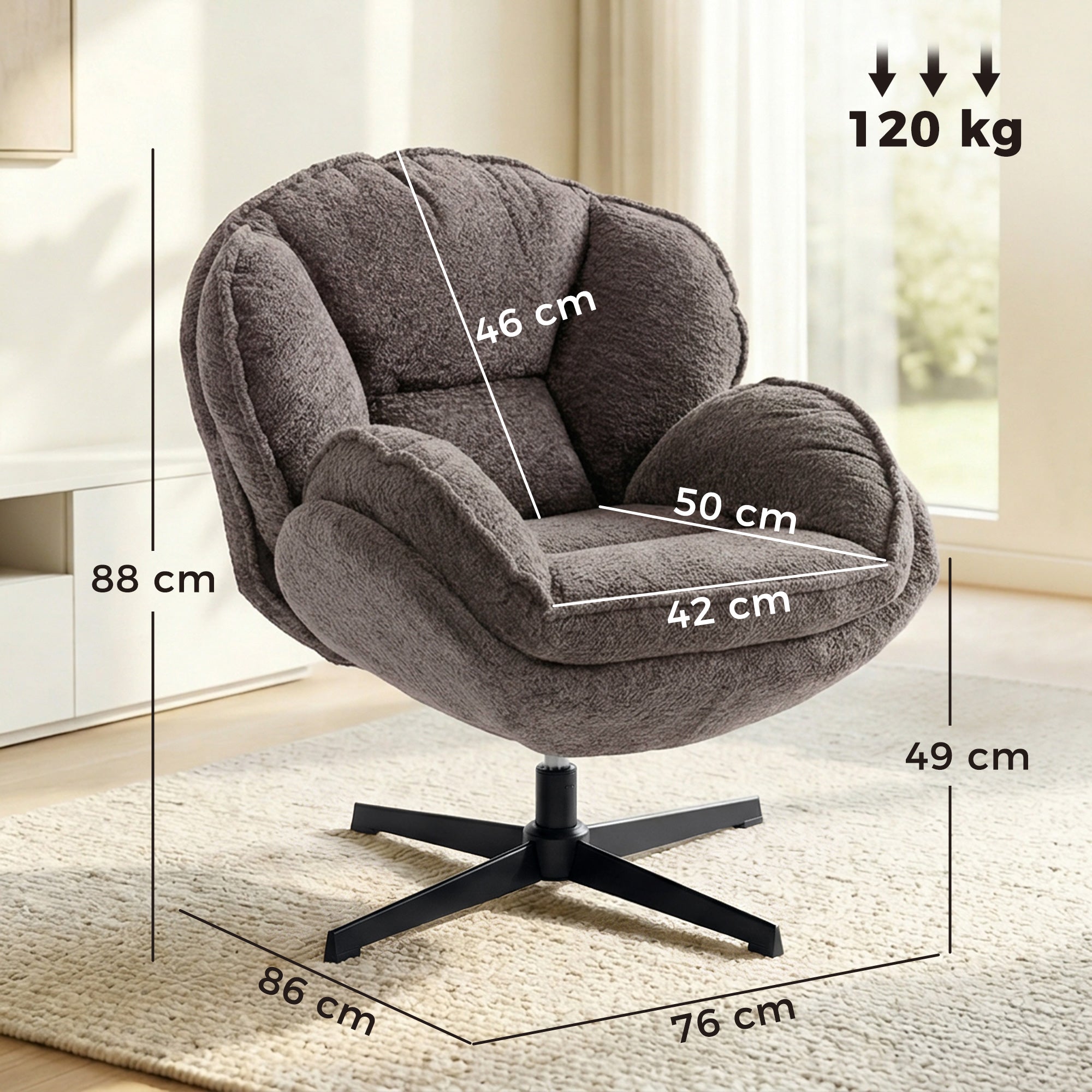 HOMCOM Modern Wingback Accent Chair, Velvet Armchair with Four-Star Base, S-Springs, Swivel, Grey 