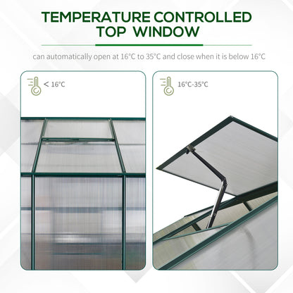 Outsunny 6x6 FT Polycarbonate Greenhouse with Base and Raised Bed, Walk-in Greenhouse with Aluminium Frame, Temperature Controlled Window, Foundation for Plants, Flowers, Vegetable 