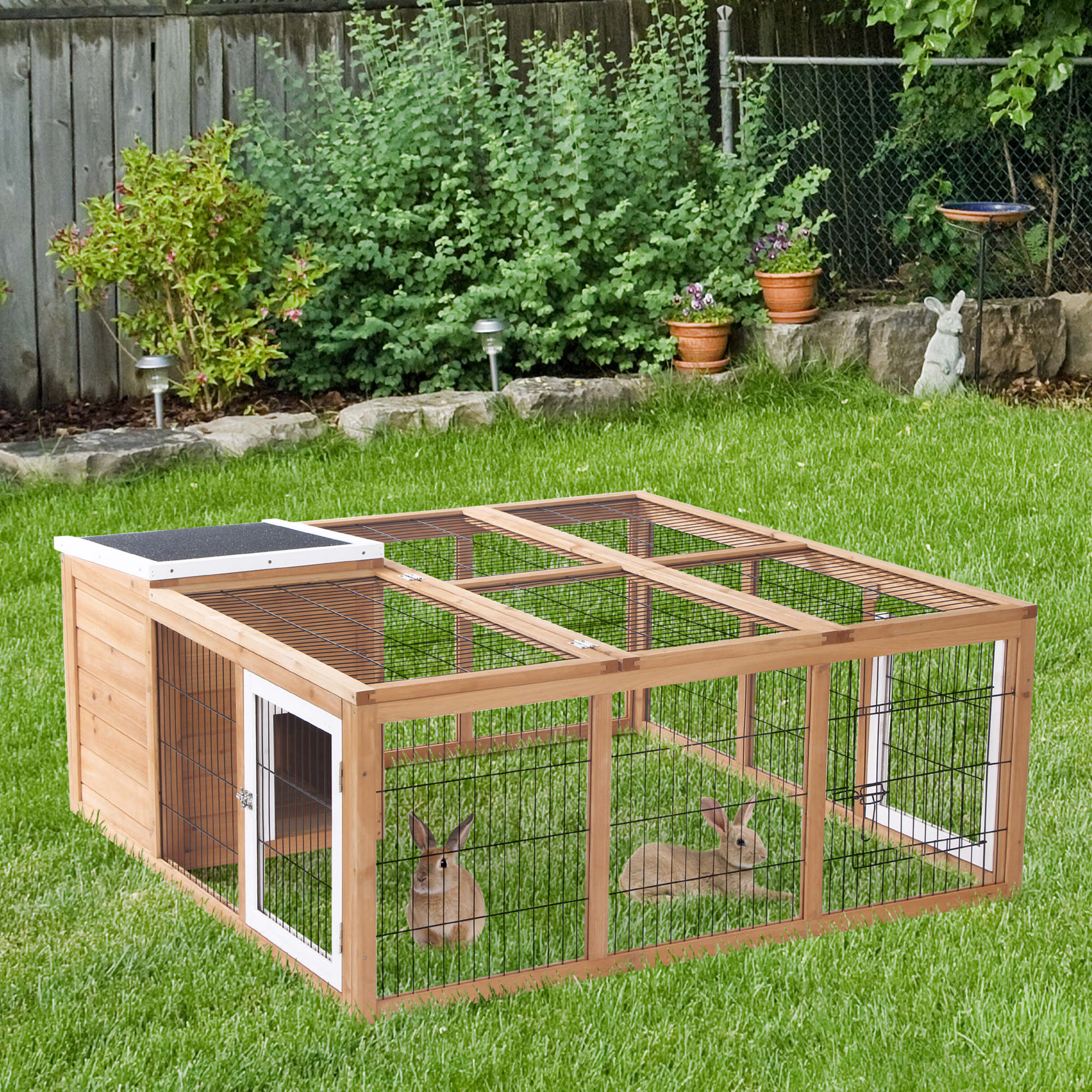 PawHut Rabbit Hutch Outdoor, Guinea Pig House, Bunny Run Cage with Openable Top for 1–2 Rabbits, Yellow 