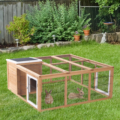 PawHut Rabbit Hutch Outdoor, Guinea Pig House, Bunny Run Cage with Openable Top for 1–2 Rabbits, Yellow 